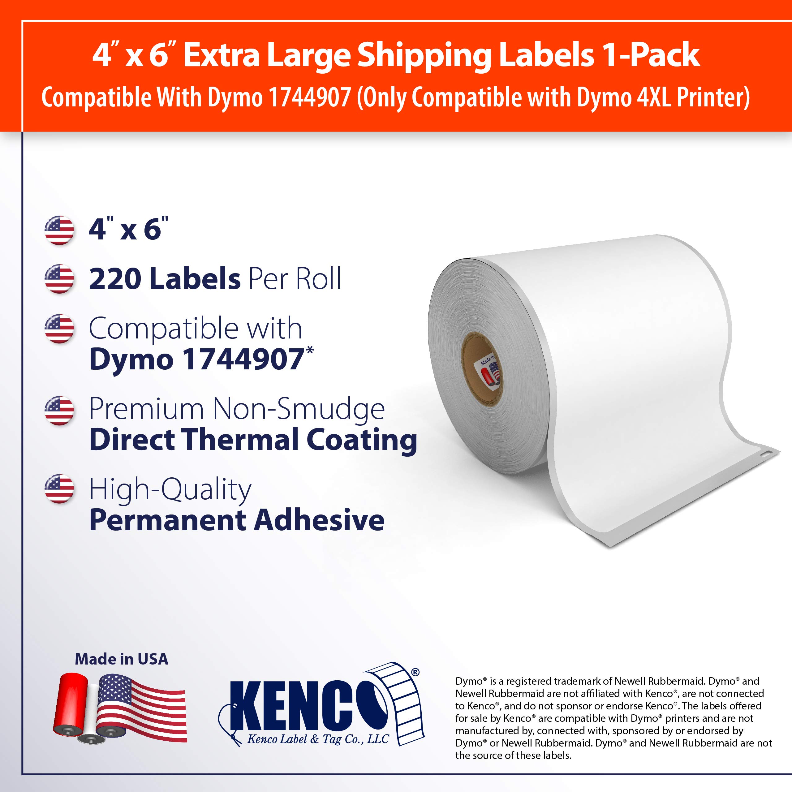 4" x 6" Compatible with Dymo® 4XL Postage Shipping Labels, Compatible with Dymo® 1744907 (1 Roll - 220 Labels Per Roll) (1 Pack) - Image 6