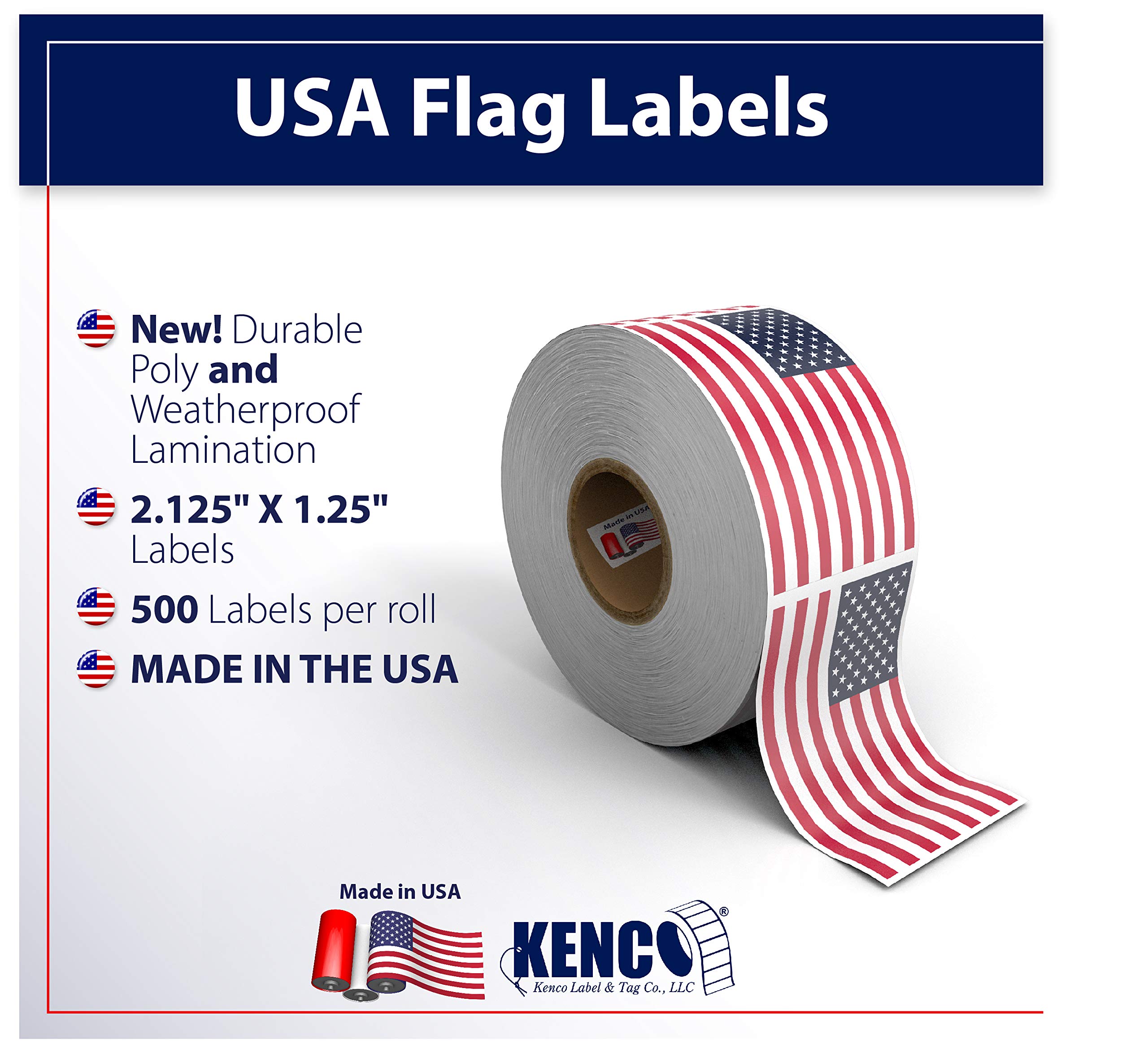 American Flag Stickers USA Flags - 500 Per Roll - 1.25" X 2.125" Patriotic Labels by Kenco (1 Pack) - Image 3