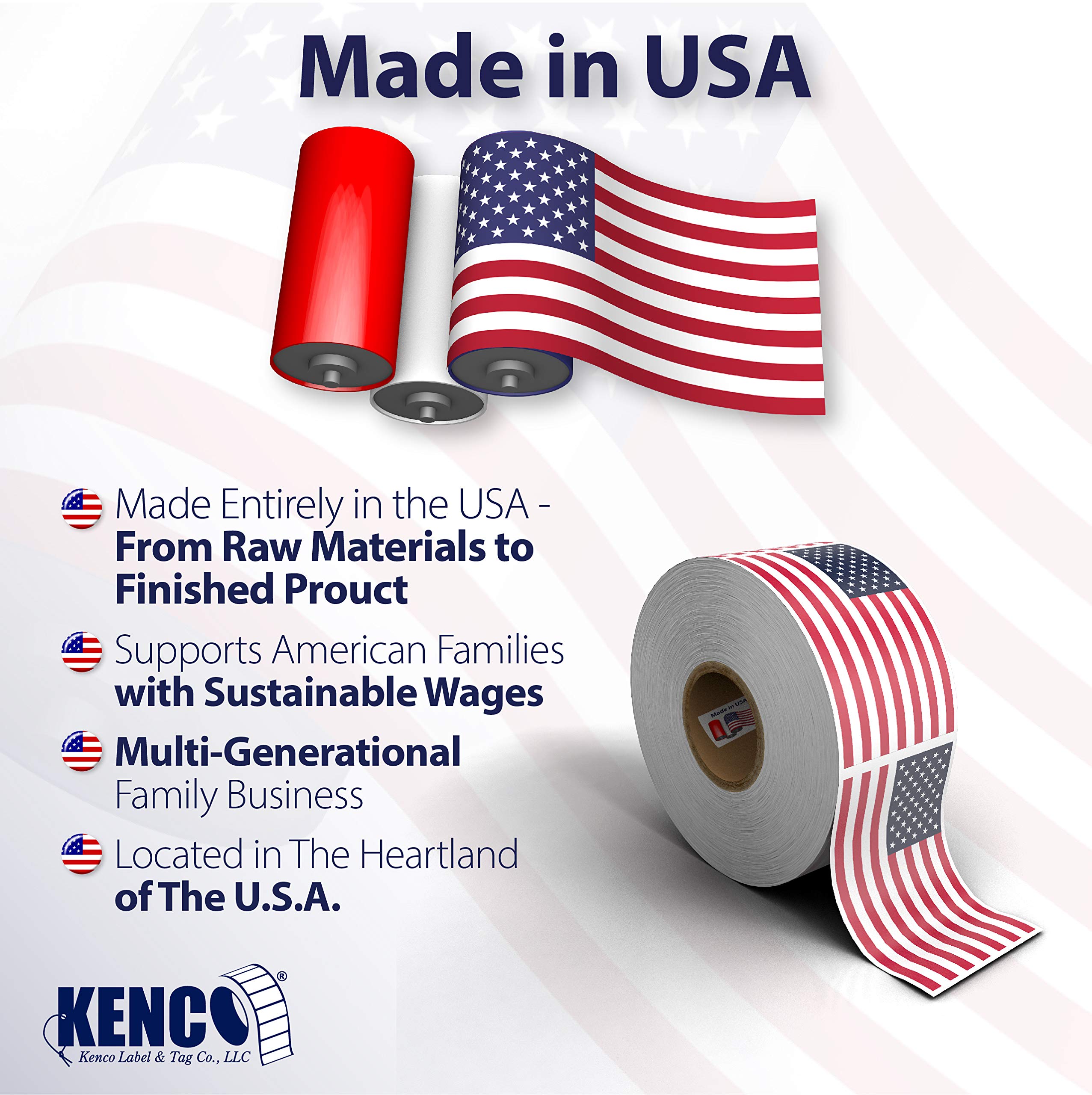 American Flag Stickers USA Flags - 500 Per Roll - 1.25" X 2.125" Patriotic Labels by Kenco (1 Pack) - Image 6